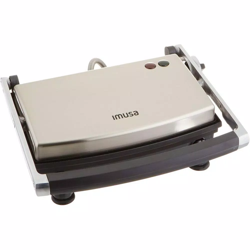 IMUSA 1400W Silver Non-Stick Panini Press and Countertop Grill