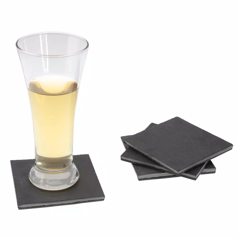 Creative Home Natural Dark Gray Slate Coaster Set of 4 - 4 in. x 4 in. Rustic Stone Coasters