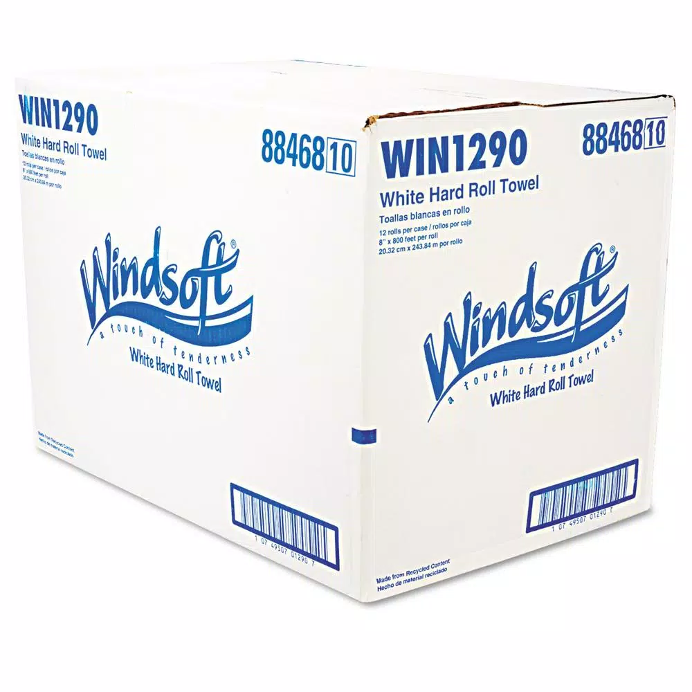 Windsoft Hardwound Roll Towels, 8 in. x 800 ft, White (12 Rolls per Carton)