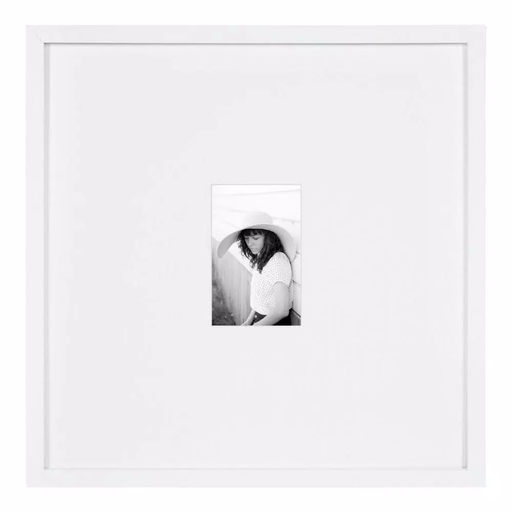 DesignOvation Gallery 17 x 17 in. White Wood Picture Frame, Matted to 4 x 6 in.