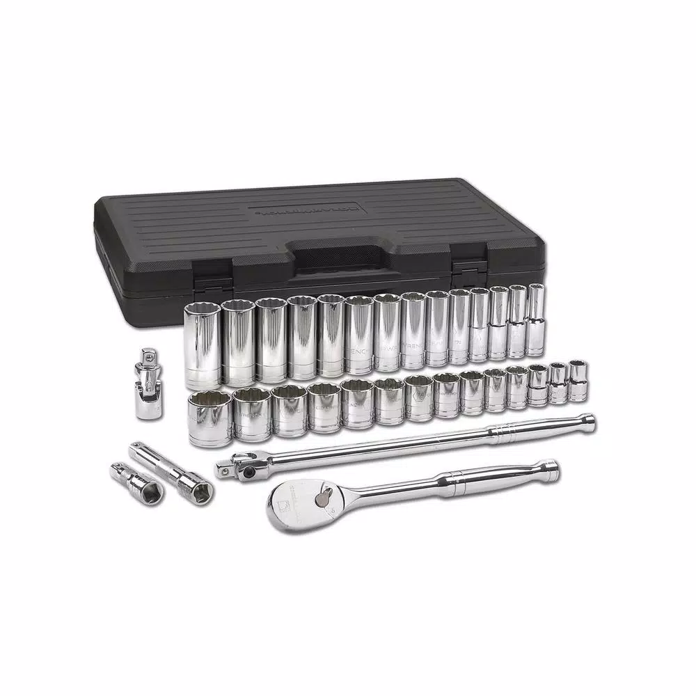 GEARWRENCH 33-Piece 1/2 in. Drive 12-Point SAE Mechanics Tool Set with Standard and Deep Sockets