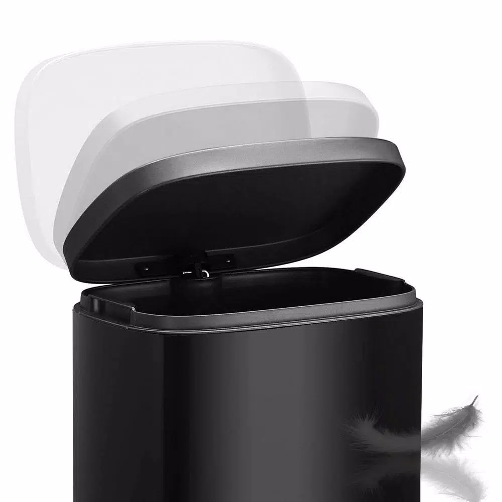 Boyel Living 13 Gallon Stainless Steel Rectangular Kitchen Step Trash Can with Black Lid