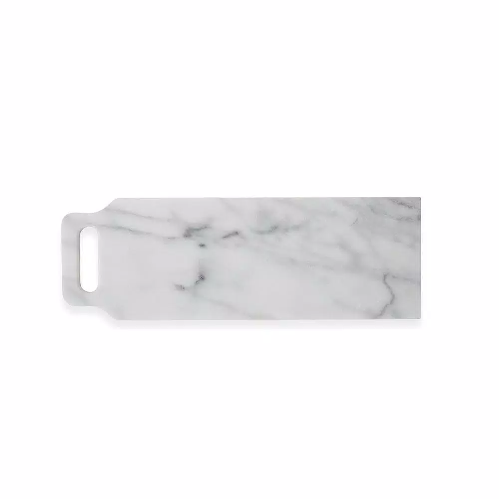 Fox Run White Marble Cheese Board and Serving Paddle, 18 x 6 inch, Reversible Honed and Polished Finish