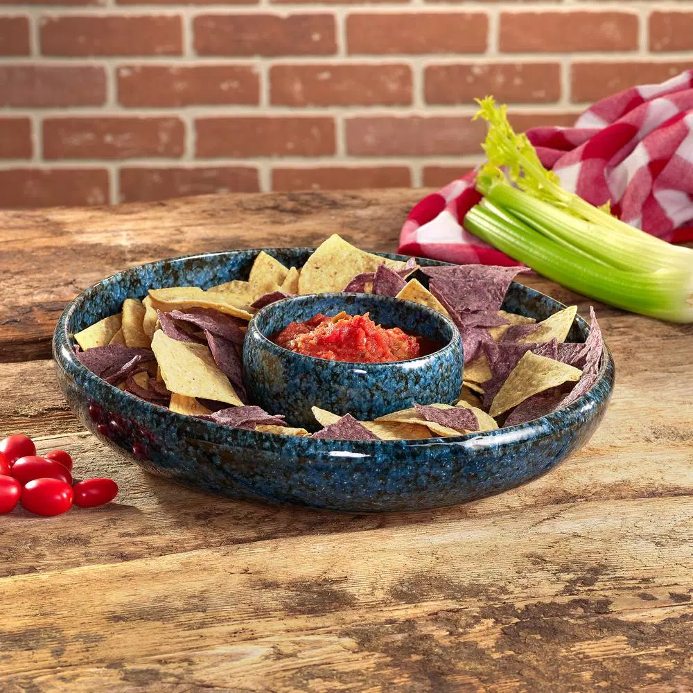 Over and Back Terra Cotta Pacific Blue Chip and Dip Bowl Set, 2-Piece