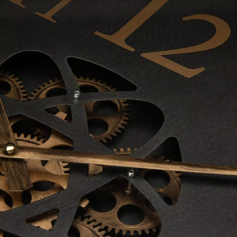 Glitzhome 22.83 in. Oversized Metal Wall Clock with Moving Gears and Roman Numerals
