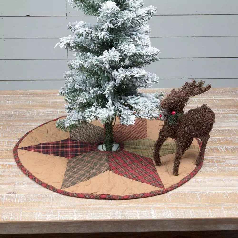 VHC Brands Tea Star 21 in. Traditional Christmas Mini Tree Skirt - Reversible Primitive Decor