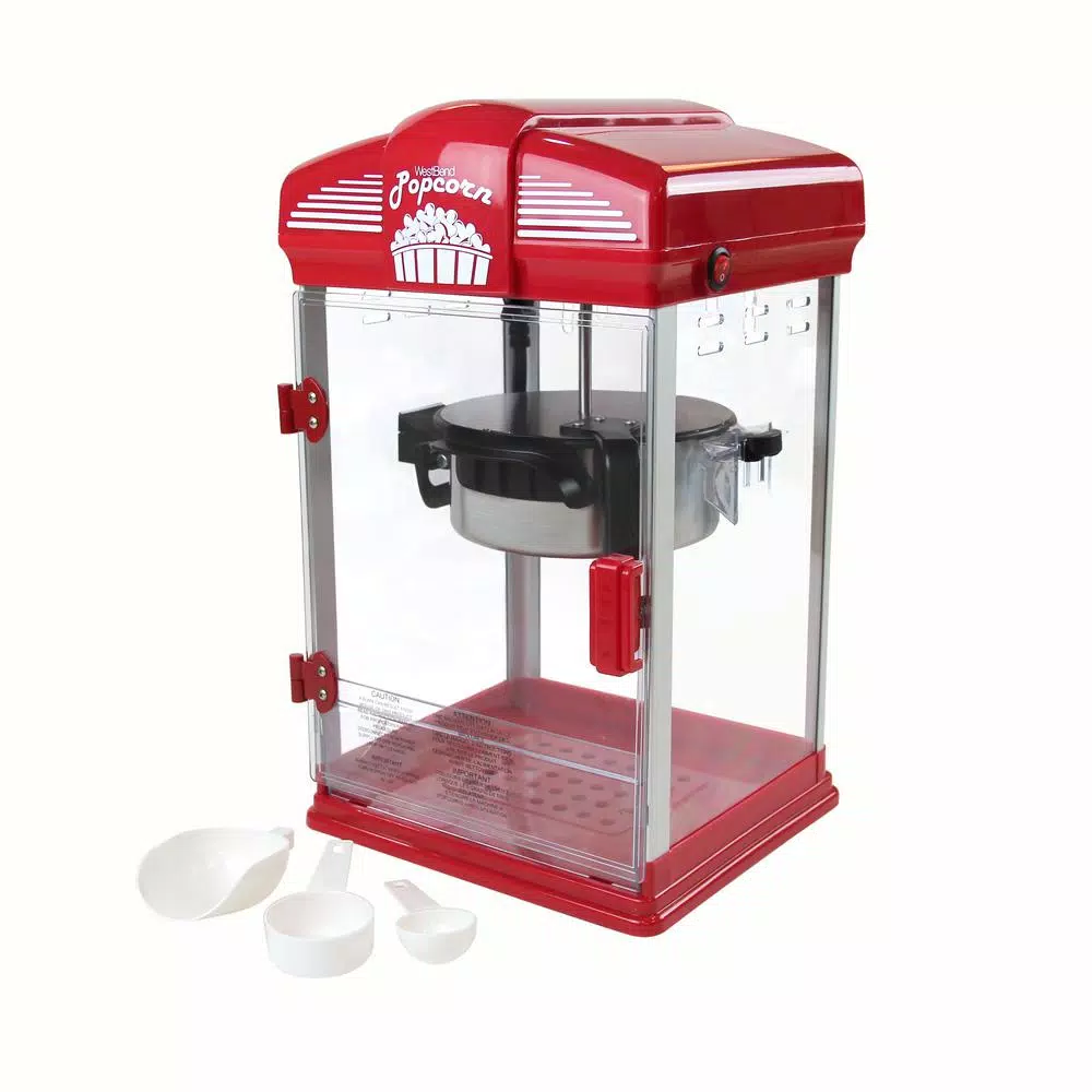 West Bend Red Hot Oil Movie Theater Style Popcorn Popper Machine, 4-Quart Capacity with Nonstick Kettle
