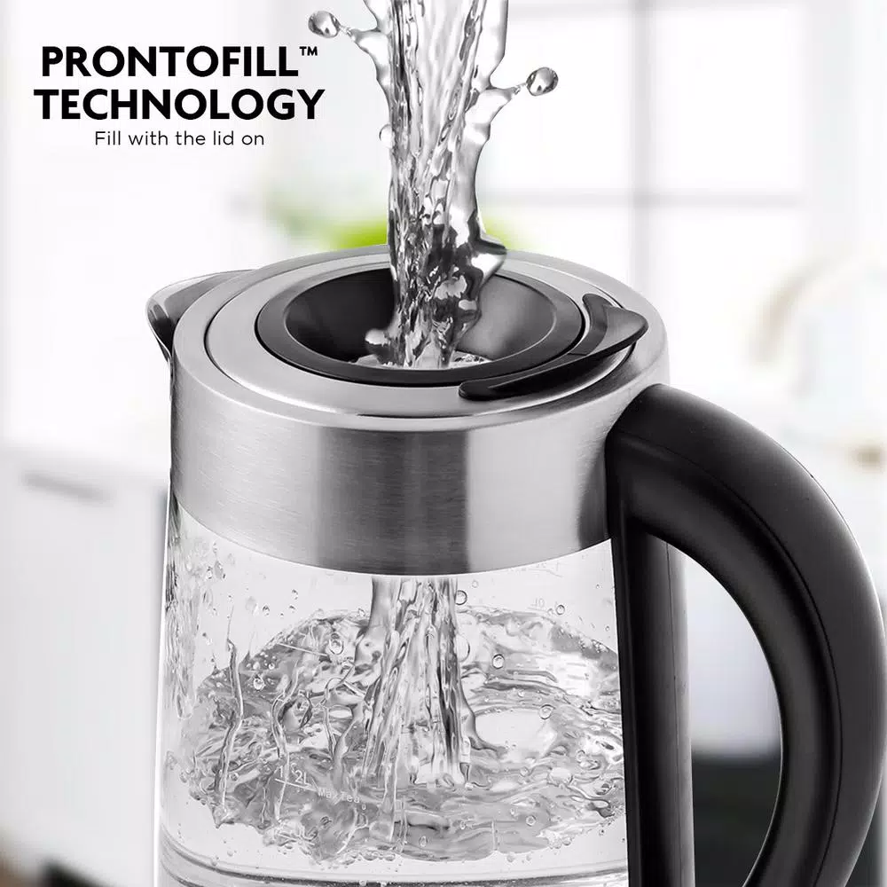 Ovente 1.7L Variable Temperature Glass Electric Kettle with ProntoFill Technology, Silver
