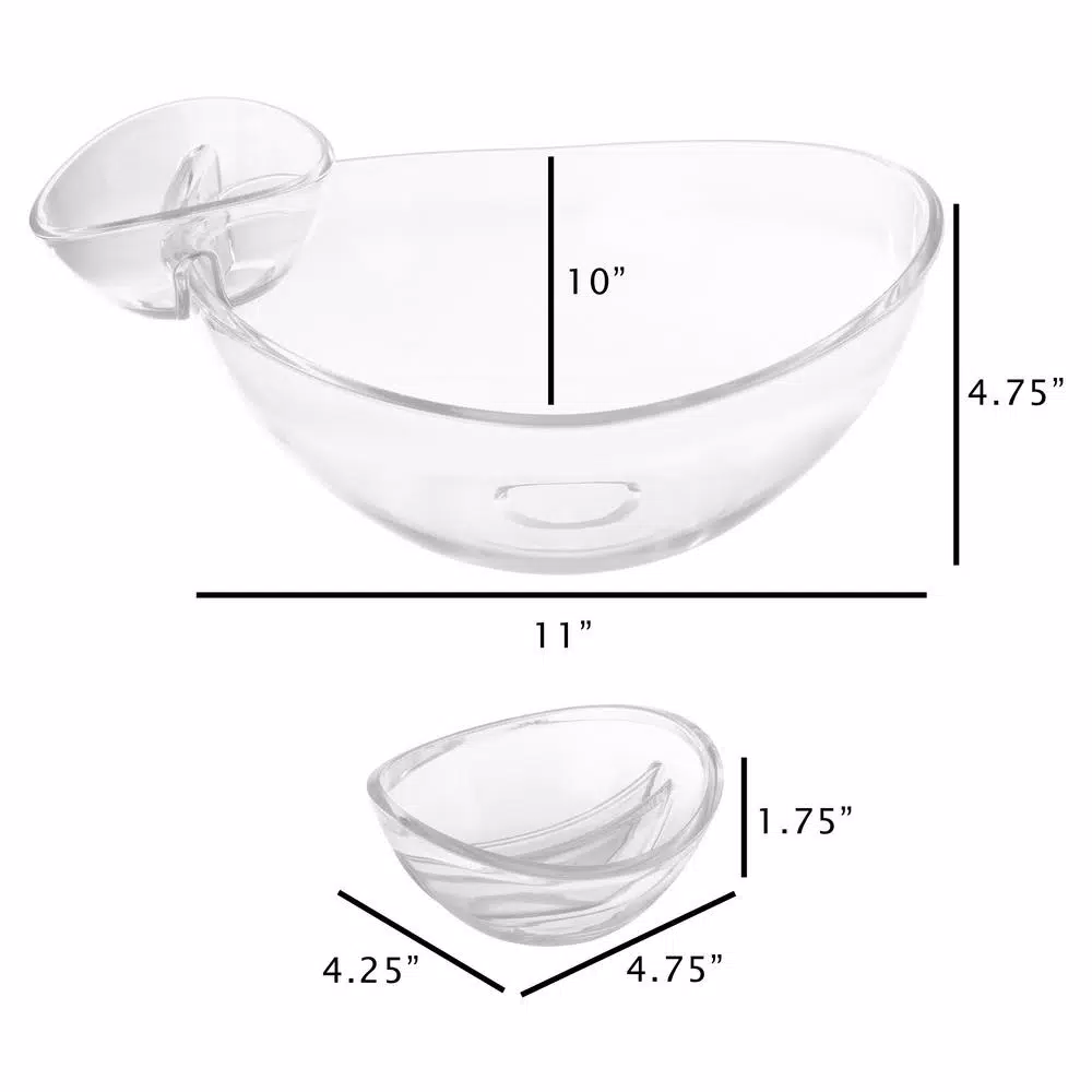 Classic Cuisine 3-Piece Chip and Dip Appetizer Serving Bowl Set, Clear Plastic