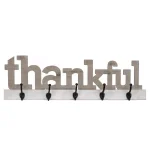 Pinnacle Rustic Thankful Gray Wood Decorative Wall Sign with 4 Metal Hooks thumbnail 2