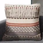 LR Resources Chic Beige Striped Fringe Throw Pillow - 18 x 18 in. Cotton Cover Hypoallergenic Polyester Fill thumbnail 1