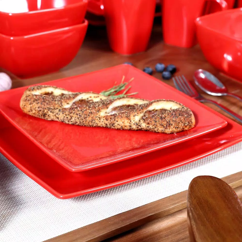 Boyel Living 16-Piece Modern Red Porcelain Dinnerware Set, Service for 4