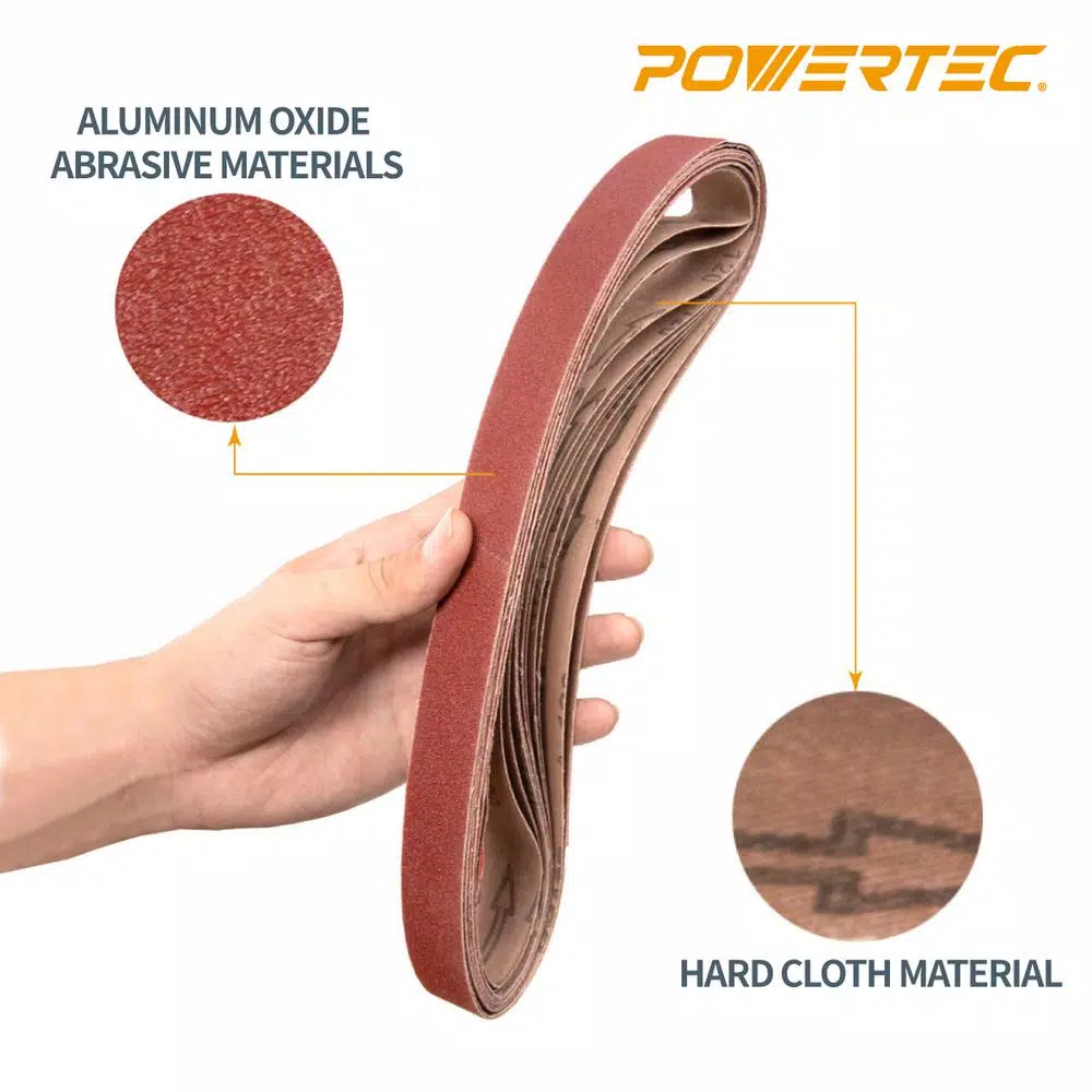 POWERTEC 1 in. x 42 in. 240 Grit Aluminum Oxide Sanding Belt (10-Pack)