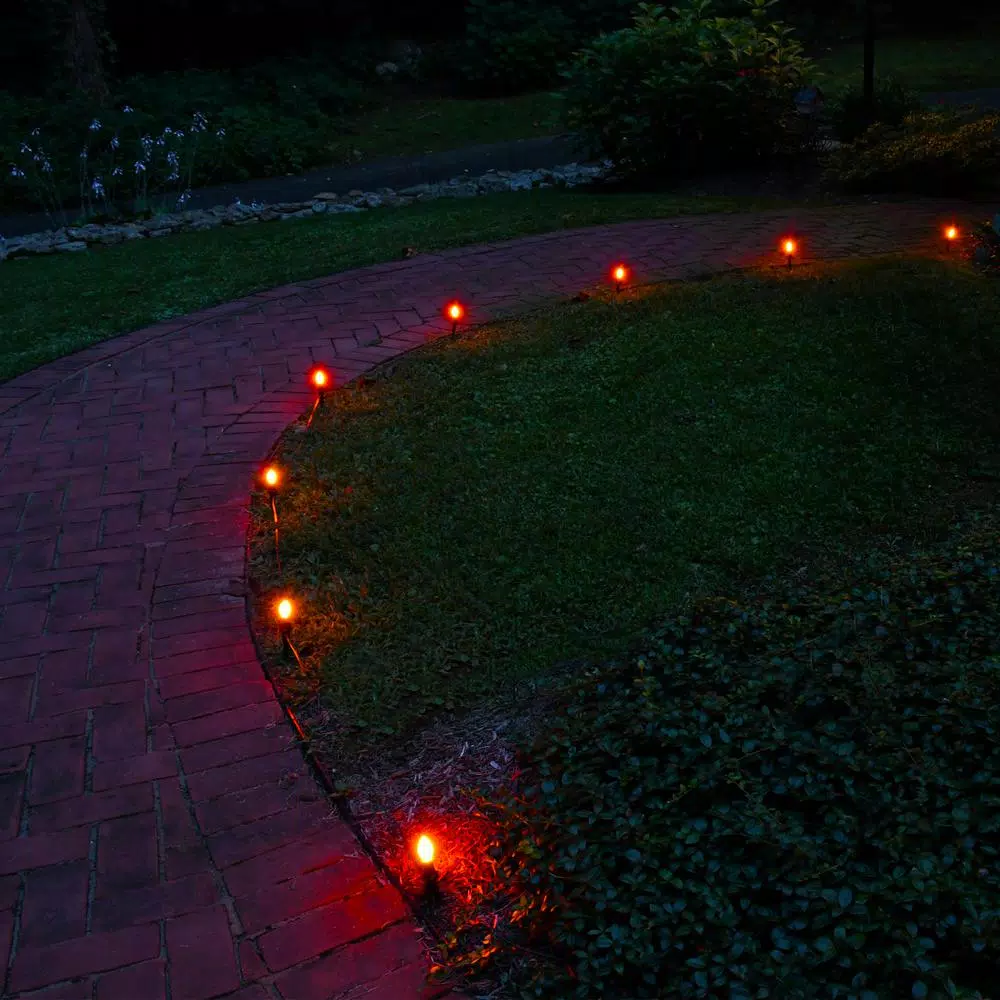 LUMABASE Orange Halloween Pathway Lights, 10-Count C7 Incandescent Bulb Set with 30 ft. Cord