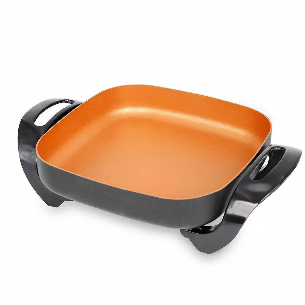 Boyel Living 1400W Electric Skillet with Copper Titanium Nonstick Coating, 12-inch Square Aluminum Body