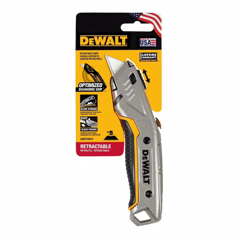 DEWALT Instant Change Retractable Utility Knife with Integrated Blade Storage