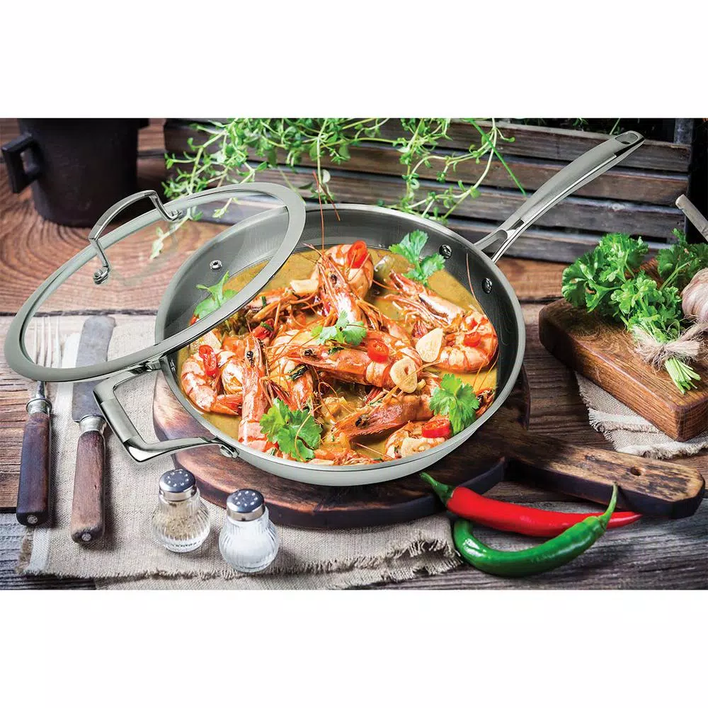 MasterPan 11 in. 3-Ply Stainless Steel Non-Stick Wok with Glass Lid