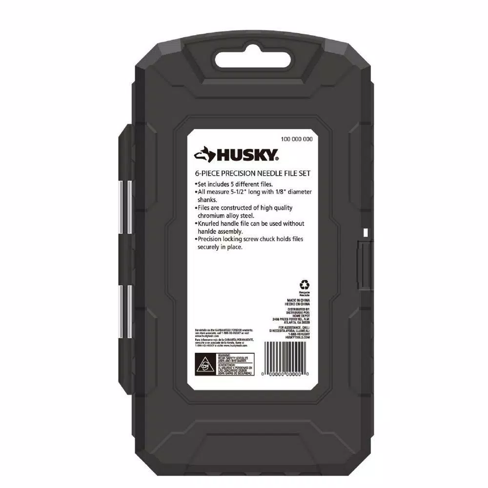 Husky 6-Piece Steel Precision File Set with Ergonomic Handle and Storage Case