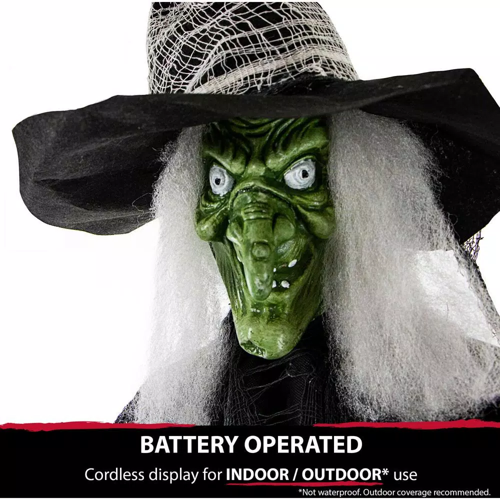 Haunted Hill Farm 6.5 ft. Animatronic Wicked Witch Halloween Prop with Sound and Light