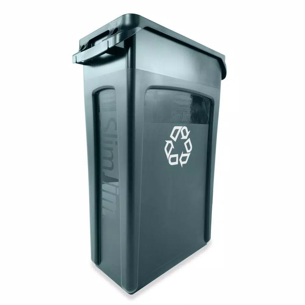 Rubbermaid Commercial Products Slim Jim 23 Gallon Green Recycling Bin with Venting Channels