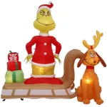 Gemmy 6 ft. Airblown Inflatable Grinch and Max on Sled Holiday Scene with LED Lights thumbnail 2