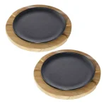Tramontina Churrasco 9 in. Cast Iron Sizzle and Serve Pan with Teakwood Trivet, 4-Pack thumbnail 1