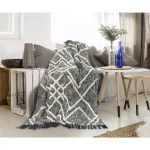 LR Home Contemporary Black and White Geometric Tufted Cotton Throw Blanket thumbnail 6