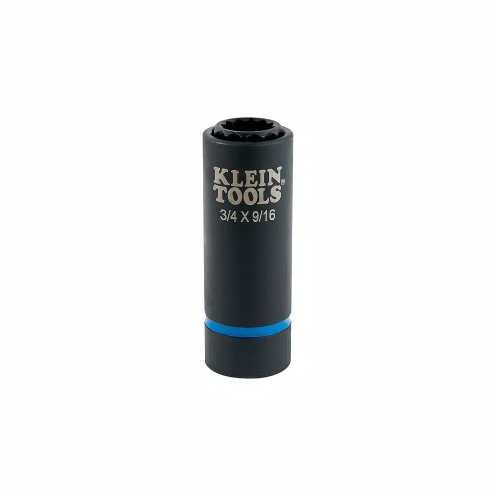 Klein Tools 1/2 in. Drive 2-in-1 Deep Impact Socket, 12-Point, 3/4 in. and 9/16 in. Dual Hex Sizes