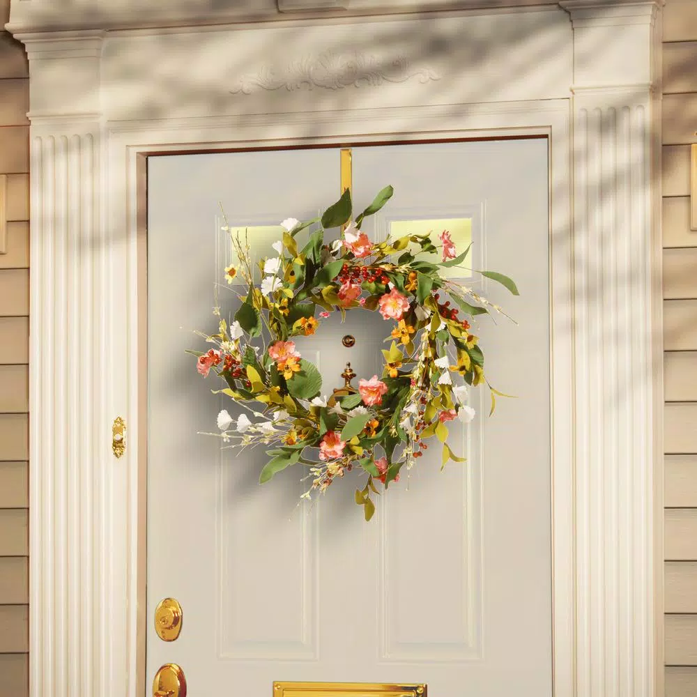 National Tree Company 22 in. Mixed Flower Wreath with Red Berries and Leafy Stems, Multi-Colored