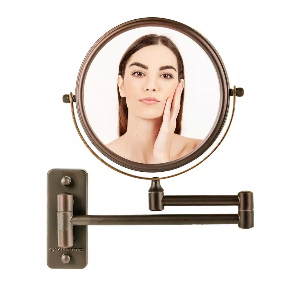 Ovente Wall Mounted Dual-Sided Makeup Mirror, 1x/10x Magnification, Antique Bronze