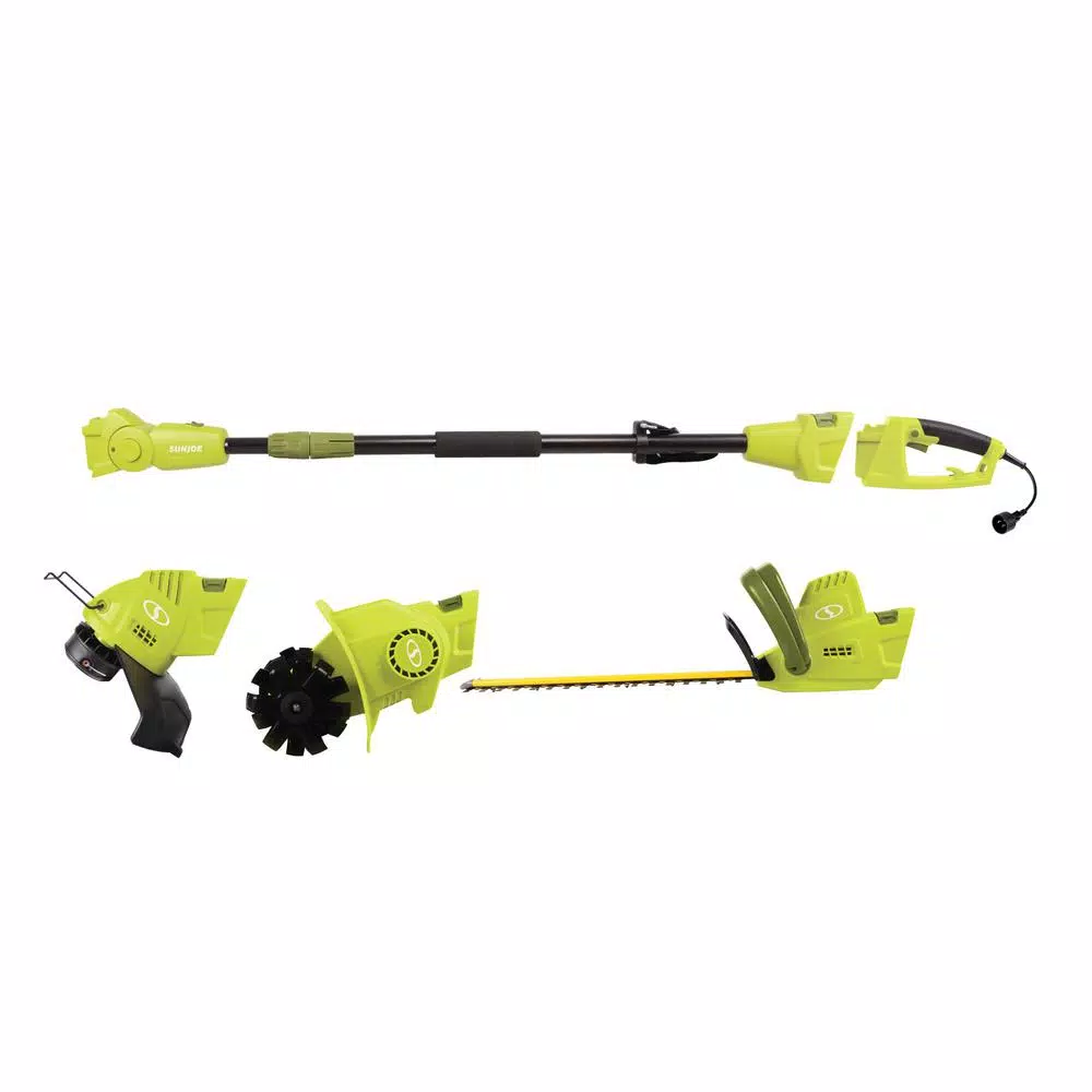 Sun Joe 4.5 Amp Electric Multi-Tool Lawn Care System - Hedge Trimmer, String Trimmer, and Garden Tiller