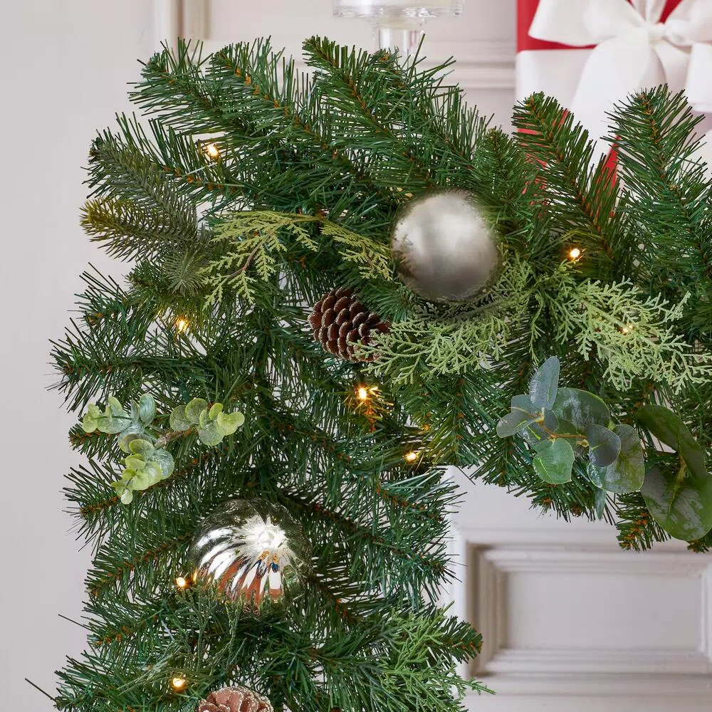 Home Accents Holiday 9 ft. St. Germain Pre-Lit Mixed Pine LED Christmas Garland with Ornaments & Pine Cones