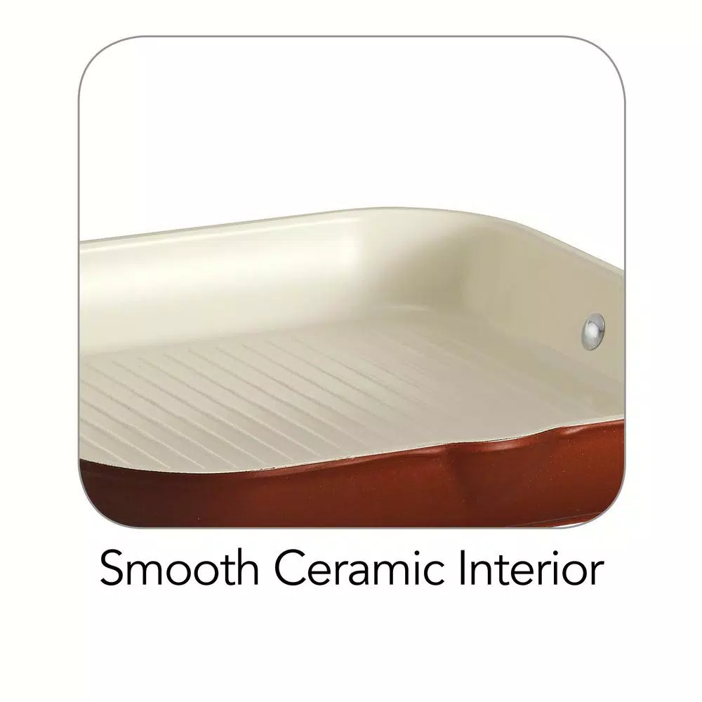 Tramontina Style Ceramica 12 in. Aluminum Square Nonstick Grill Pan, Metallic Copper
