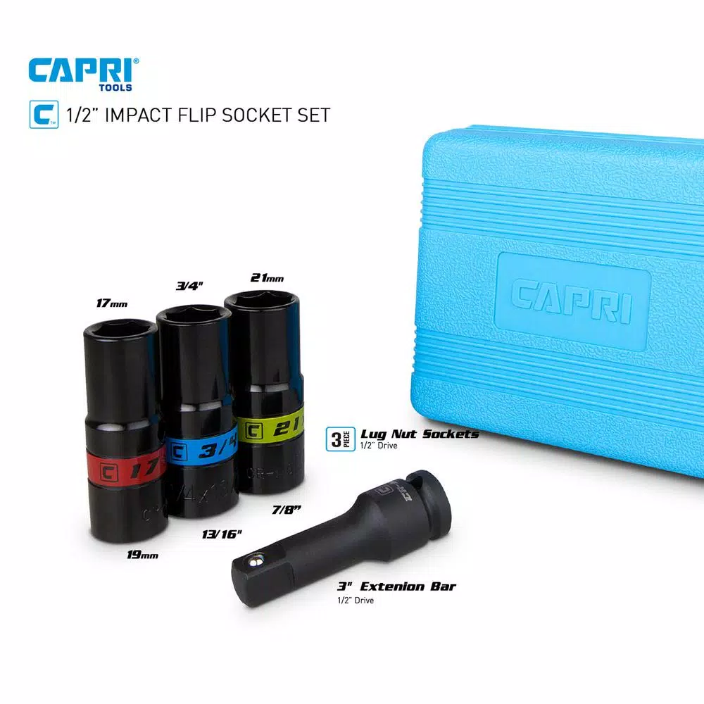 Capri Tools 1/2 in. Drive SAE/Metric 4-Piece Impact Flip Socket Set