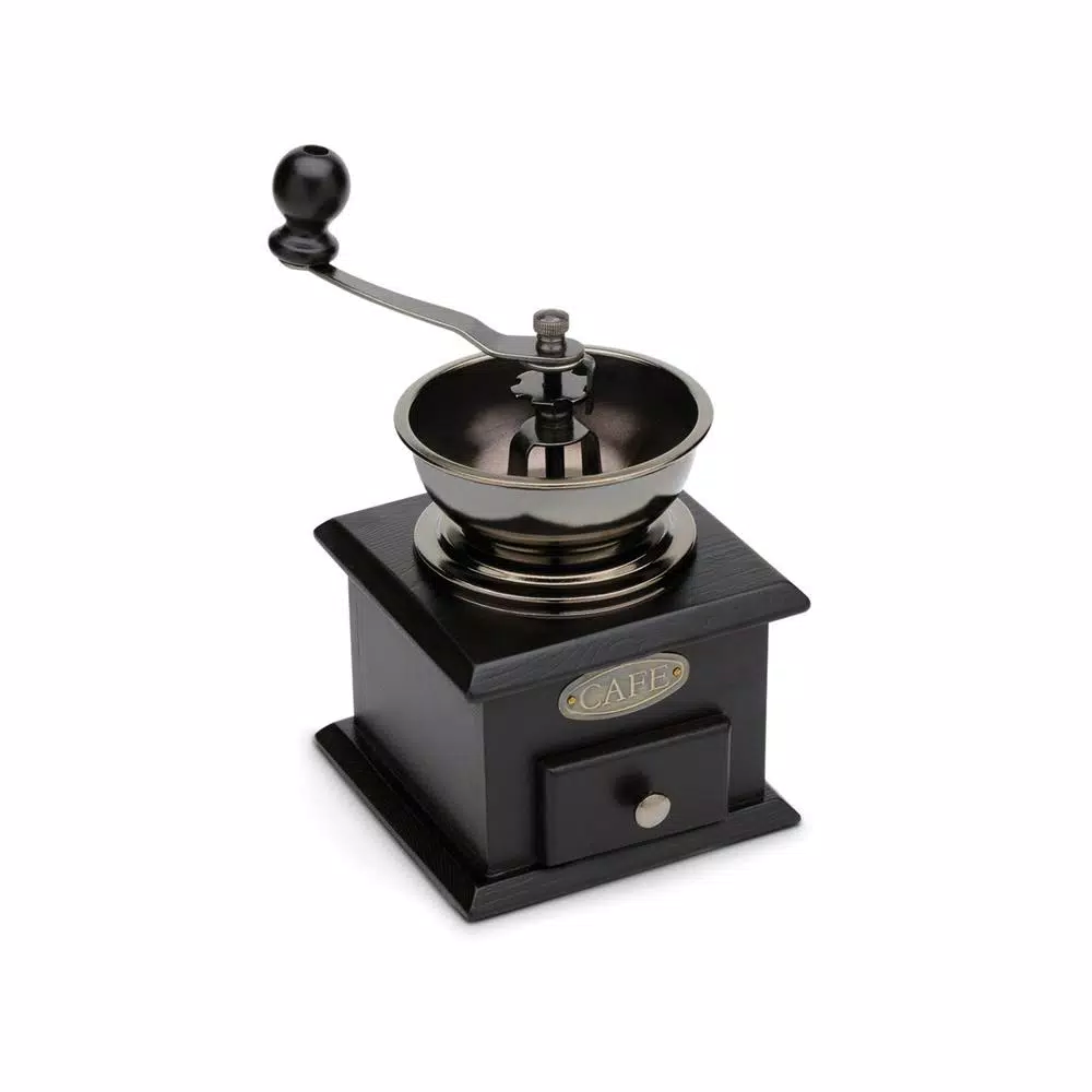 Fox Run Adjustable Manual Coffee Grinder - Antique Style Pine Wood & Stainless Steel Hand Crank Mill