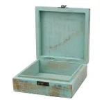 Stonebriar Collection 6 in. Weathered Sky Blue Wooden Trinket Box with Hinged Lid and Carved Floral Design thumbnail 4