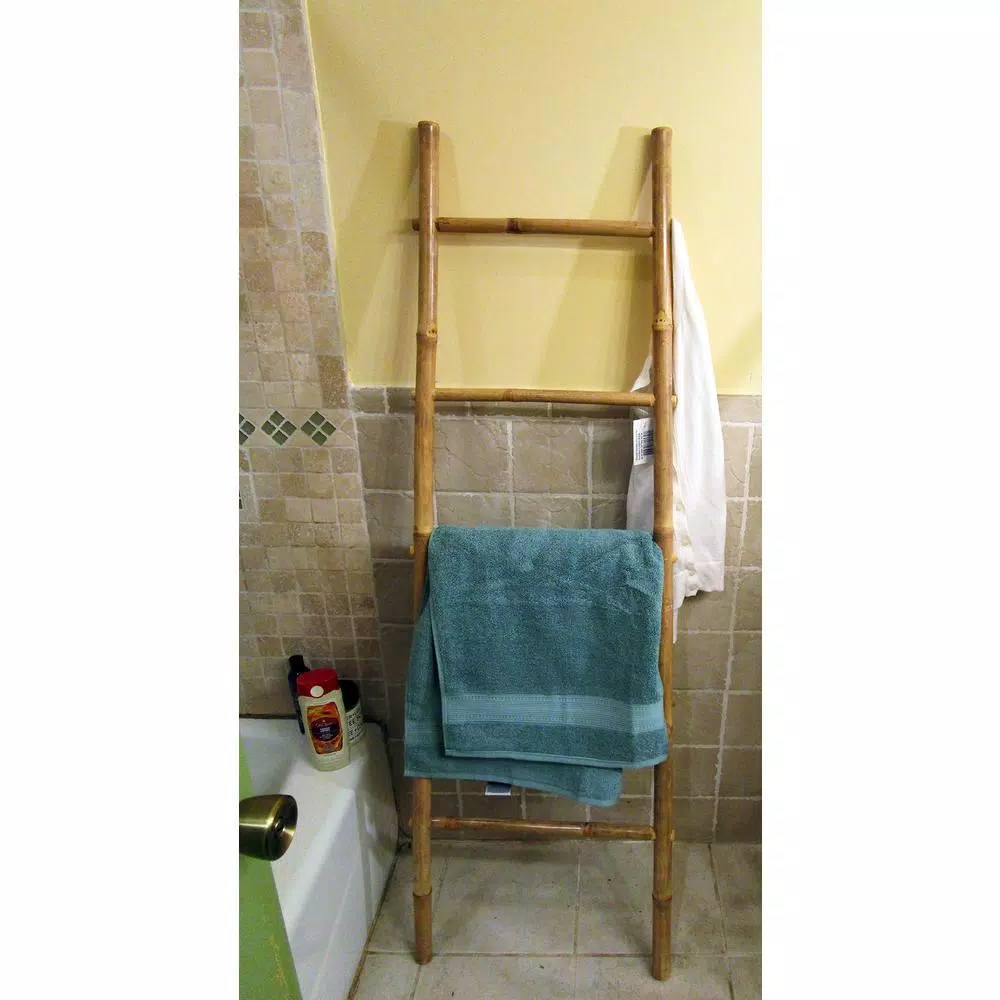 MGP 5 ft. Solid Bamboo 5-Bar Ladder Towel Rack - Natural Sand Finish