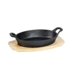 Unbranded 9 in. Oval Cast Iron Sizzler Set with Wood Trivet, Pre-Seasoned 2-Piece Skillet Set thumbnail 1