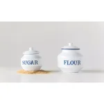 3R Studios Enameled Metal Flour Canister with Lid, Blue and White Classic Kitchen Storage thumbnail 3