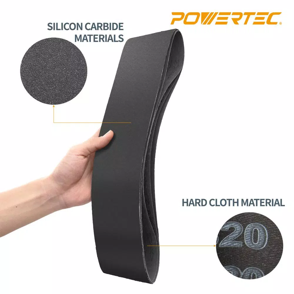 POWERTEC 320 Grit Silicon Carbide Sanding Belts, 4 in. x 36 in. (3-Pack)