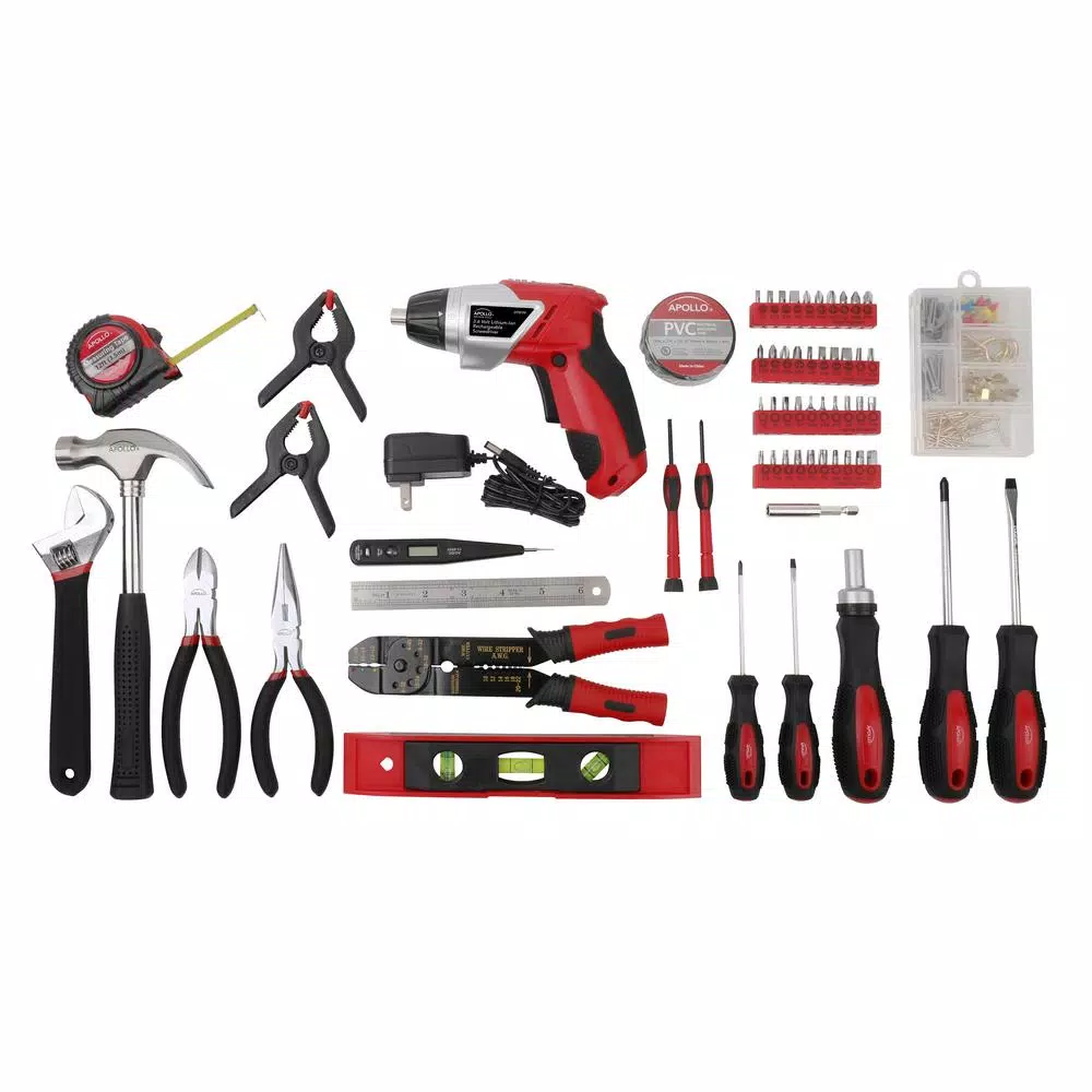 Apollo Tools 161-Piece Home Tool Kit with 3.6V Li-Ion Cordless Screwdriver