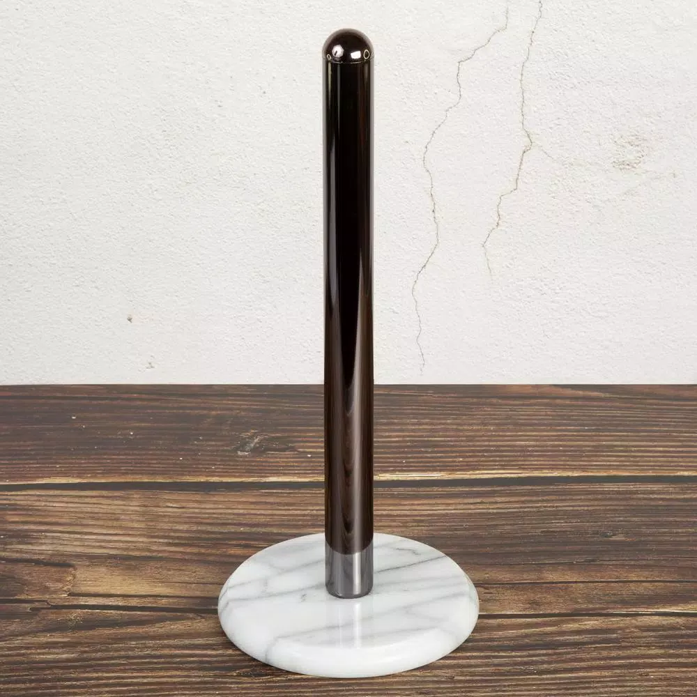 Creative Home Natural Marble Paper Towel Holder with Gunmetal Metal Pole, 12 in. Height