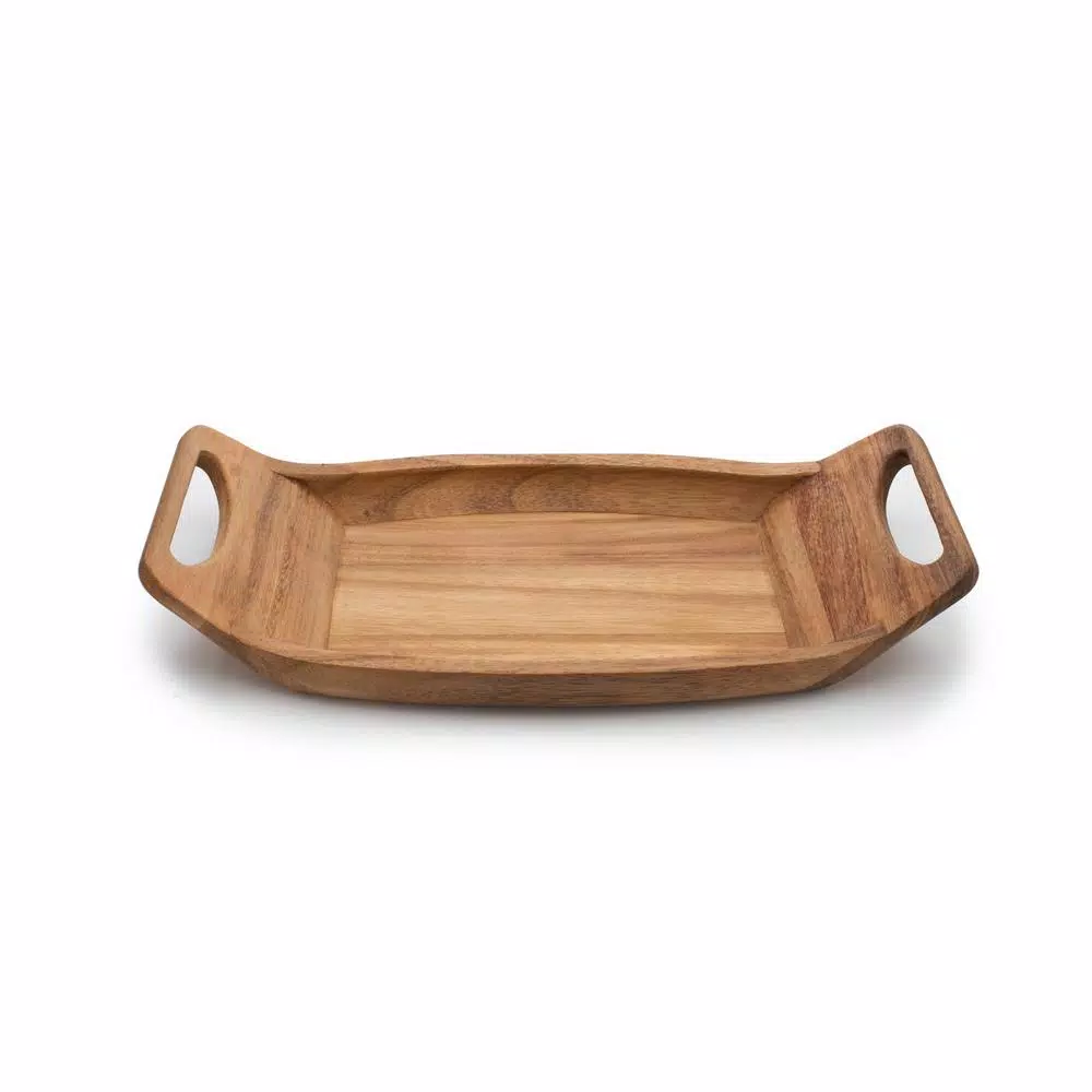Ironwood Gourmet Norwegian Saddle Acacia Wood Serving Tray with Handles