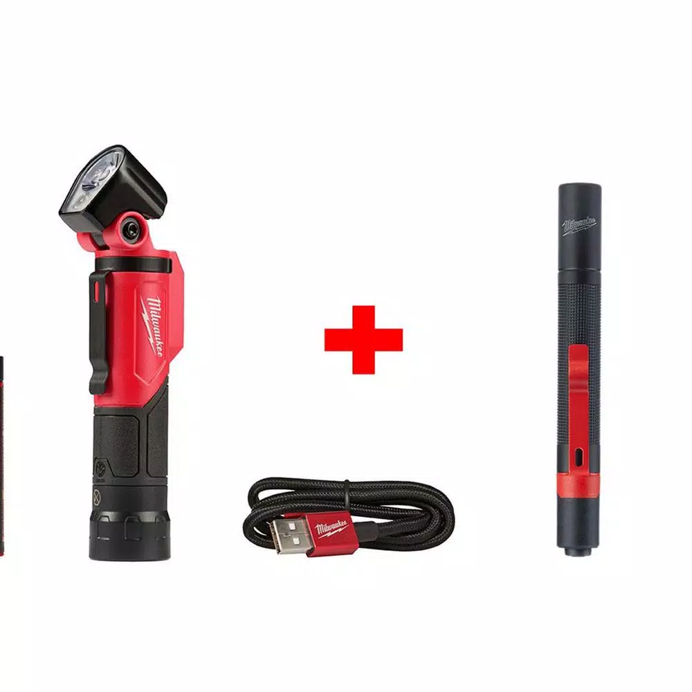 Milwaukee 500 Lumen USB Rechargeable Pivoting LED Flashlight & 100 Lumen Aluminum Pen Light Set