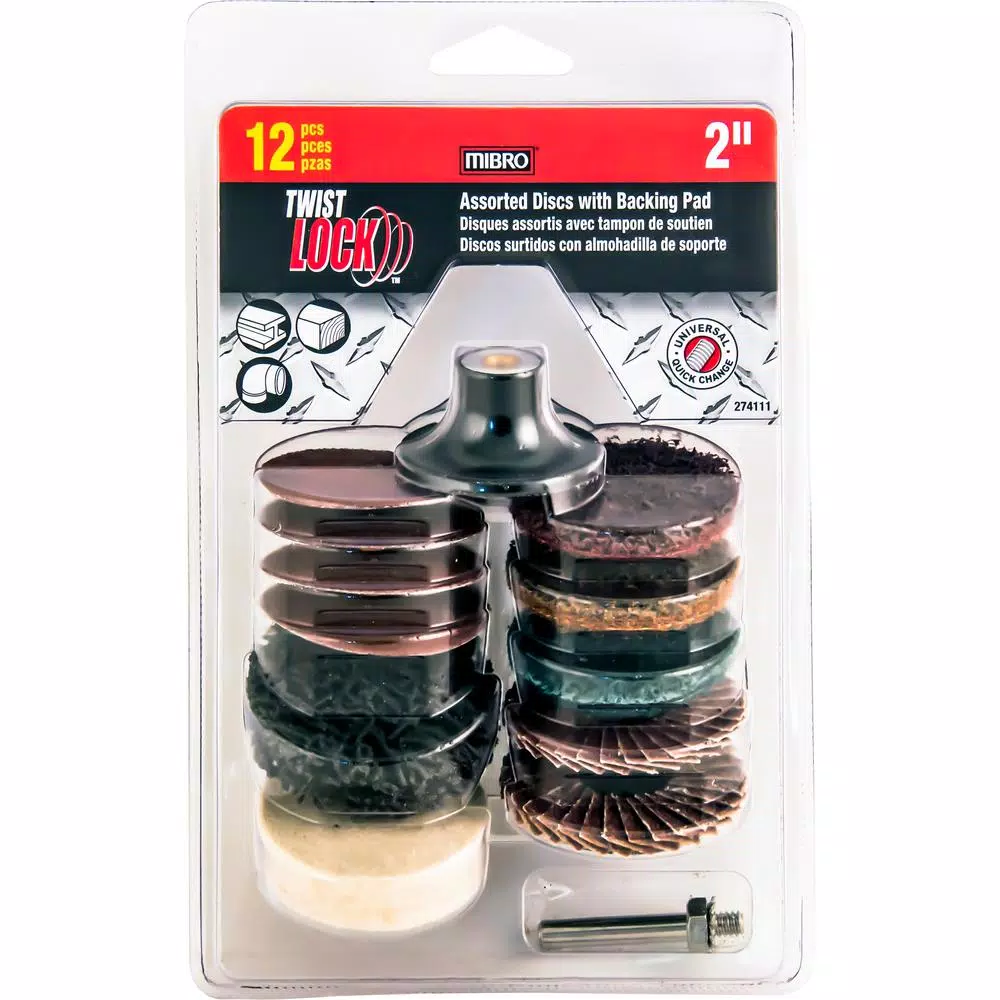 MIBRO 2 in. Twist-Lock Surface Conditioning Kit, 12-Piece Set for Sanding, Buffing and Polishing