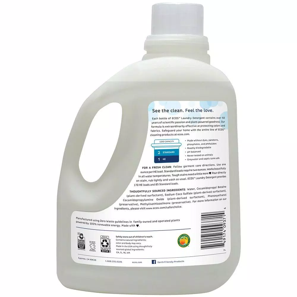 ECOS 2X Ultra Concentrate Free and Clear Liquid Laundry Detergent, 170 oz.