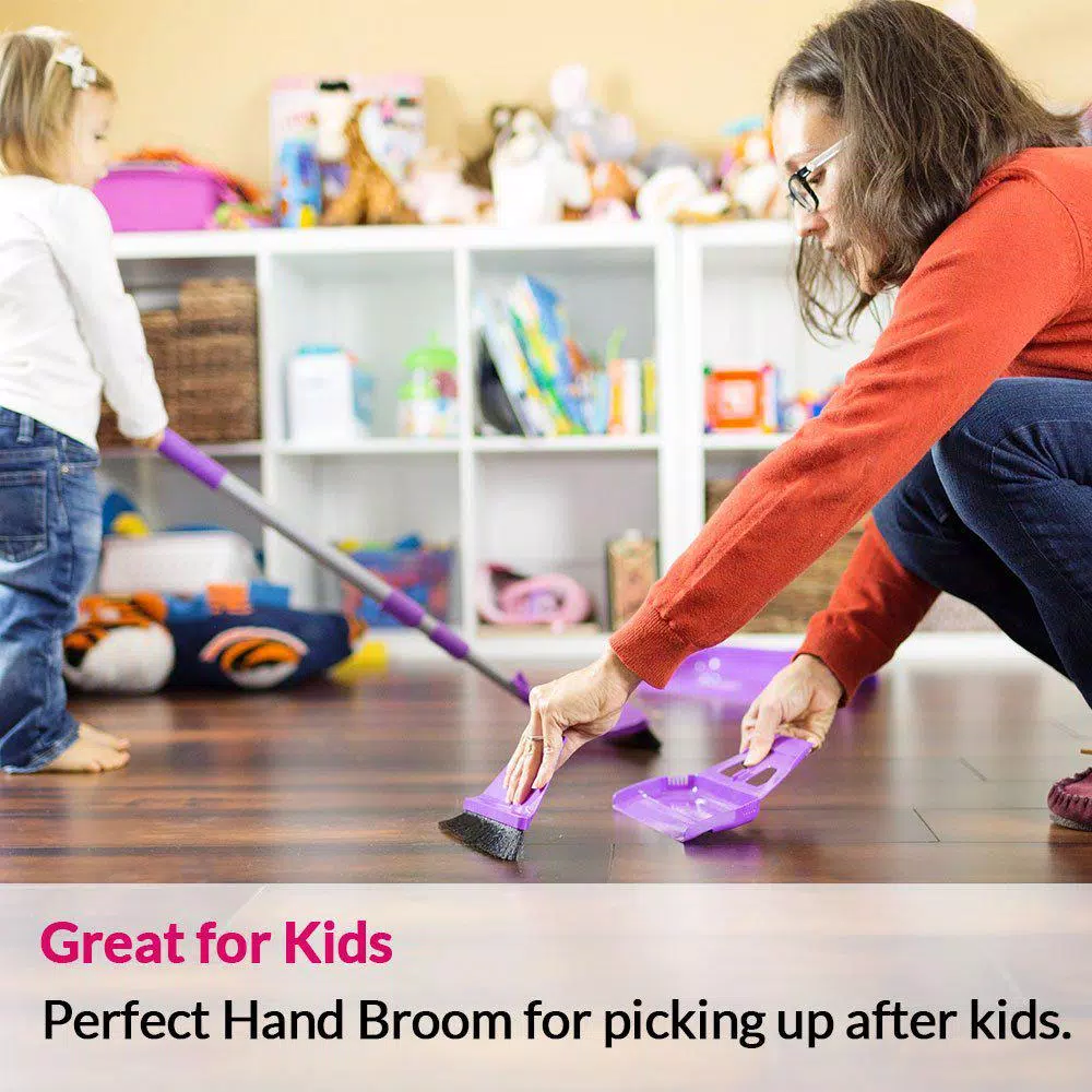WISP miniWISP 6 in. Purple Whisk Broom and 7 in. Dustpan Set with Electrostatic Bristle Seal Technology