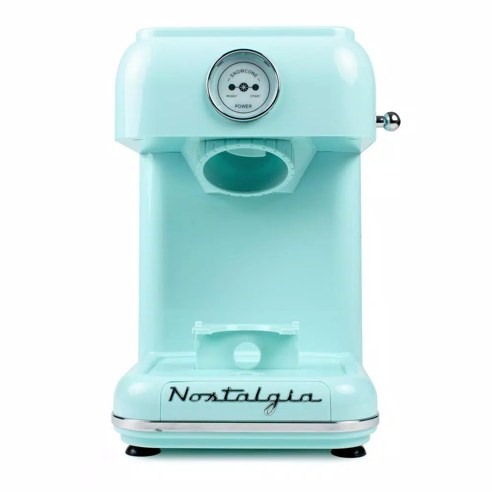 Nostalgia 30W Aqua Blue Retro Snow Cone Maker with Stainless Steel Blades