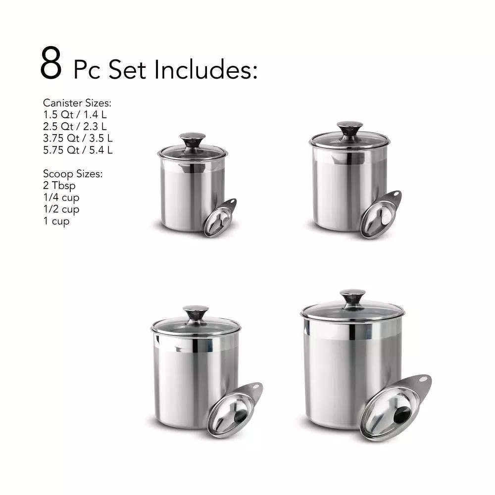 Tramontina Gourmet 8-Piece Stainless Steel Covered Canister and Scoop Set