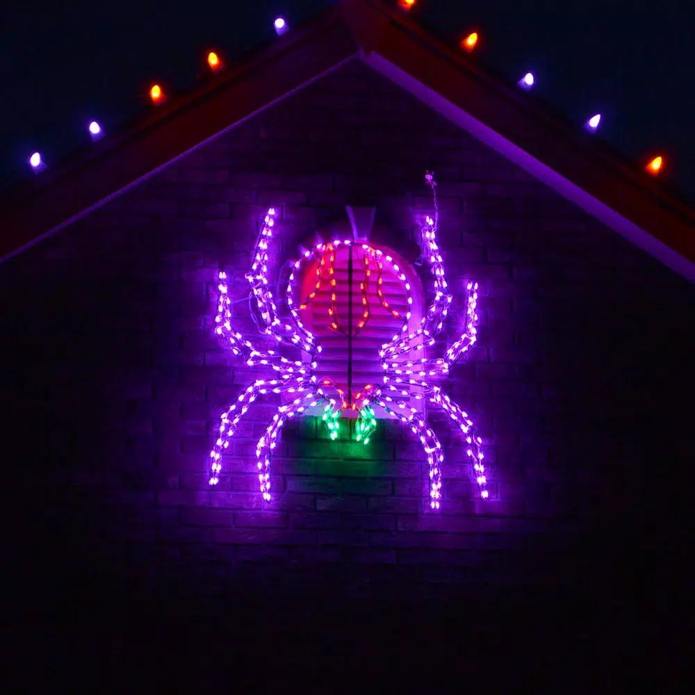 Haunted Hill Farm 48 in. x 40 in. Creepy Crawling Spider LED Halloween Window Light